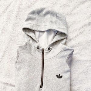 Men’s Adidas Grey Trefoil Quarter-zip Hoodie, Medium